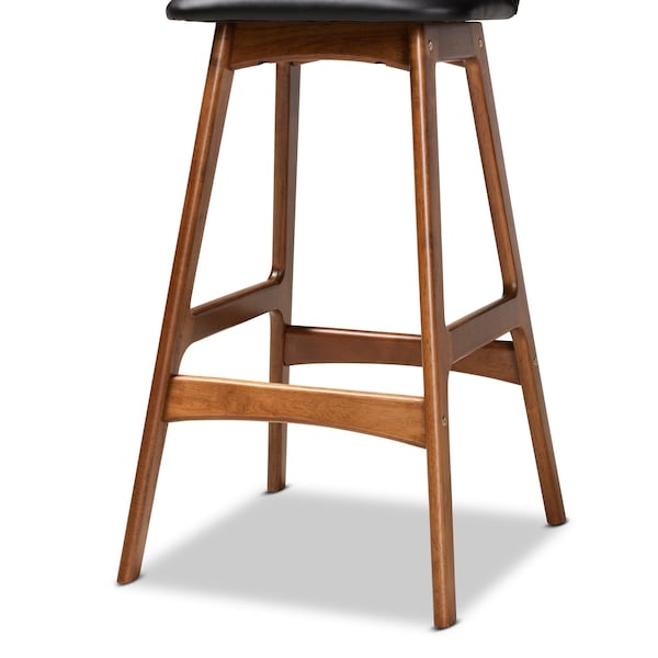 Baxton Studio Darrin Mid-Century Modern Black Faux Leather and Walnut Brown Finished Wood 2-Piece Bar Stool Set - 176-11018-ZORO