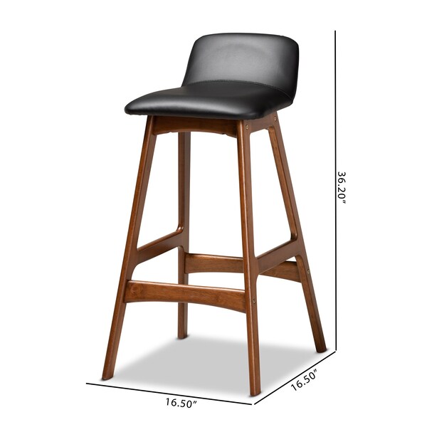 Baxton Studio Darrin Mid-Century Modern Black Faux Leather and Walnut Brown Finished Wood 2-Piece Bar Stool Set - 176-11018-ZORO