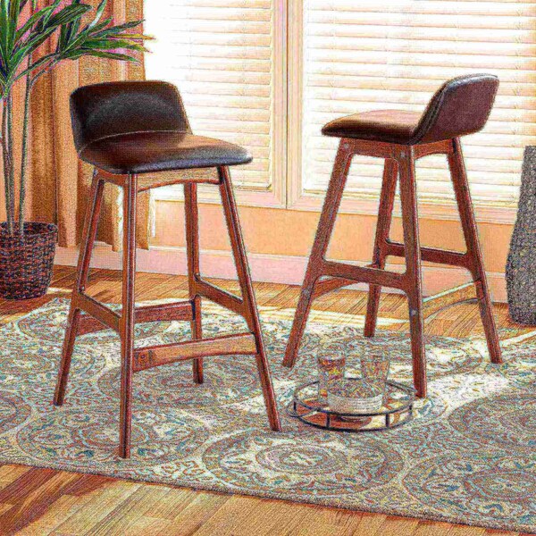 Baxton Studio Darrin Mid-Century Modern Black Faux Leather and Walnut Brown Finished Wood 2-Piece Bar Stool Set - 176-11018-ZORO