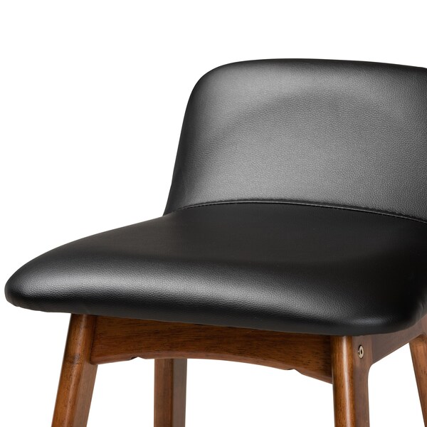 Baxton Studio Darrin Mid-Century Modern Black Faux Leather and Walnut Brown Finished Wood 2-Piece Bar Stool Set - 176-11018-ZORO