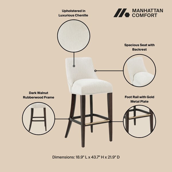 Manhattan Comfort Beever Barstool in Cream - Set of 3 - 3-BS027-CR