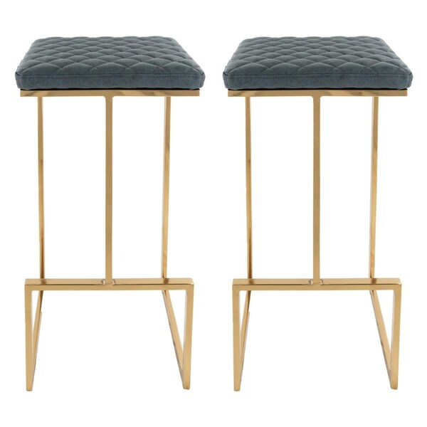 Payasadas Quincy Leather Bar Stools with Gold Metal Frame Peacock Blue - Set of 2 - PA3034491