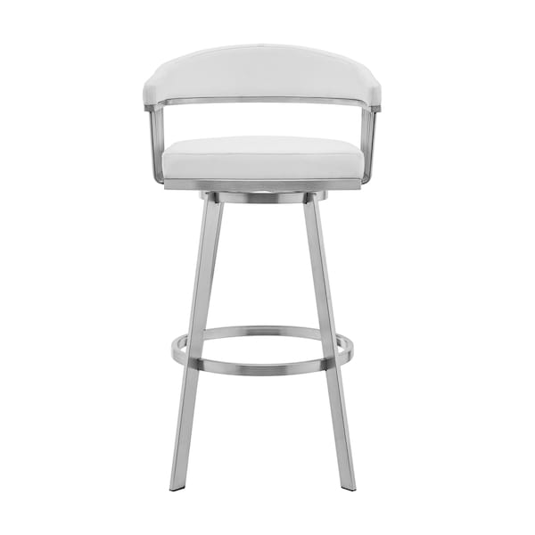 Armen Living Chelsea 25" Swivel Counter Stool with Brushed Stainless Steel and White Faux Leather - LCCSBABSWH26