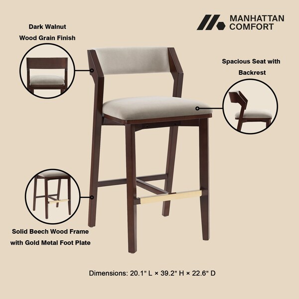 Manhattan Comfort Patricia Barstool in Linen - Set of 2 - 2-BS026-LN