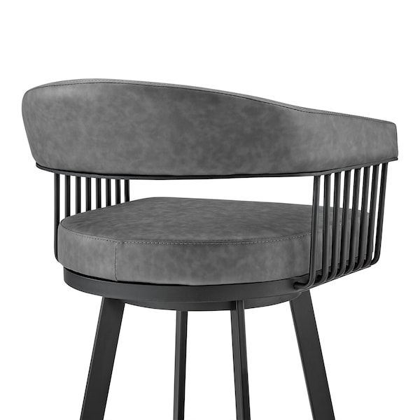 Armen Living Chelsea 29" Swivel Bar Stool with Matte Black Finish and Vintage Gray Faux Leather - LCCSBAMBVG30