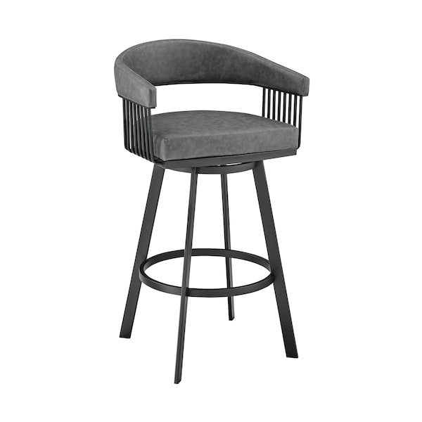Armen Living Chelsea 29" Swivel Bar Stool with Matte Black Finish and Vintage Gray Faux Leather - LCCSBAMBVG30