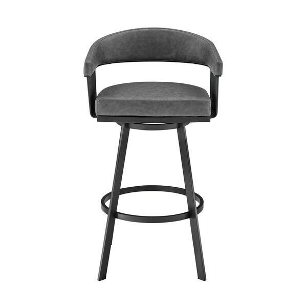 Armen Living Chelsea 29" Swivel Bar Stool with Matte Black Finish and Vintage Gray Faux Leather - LCCSBAMBVG30