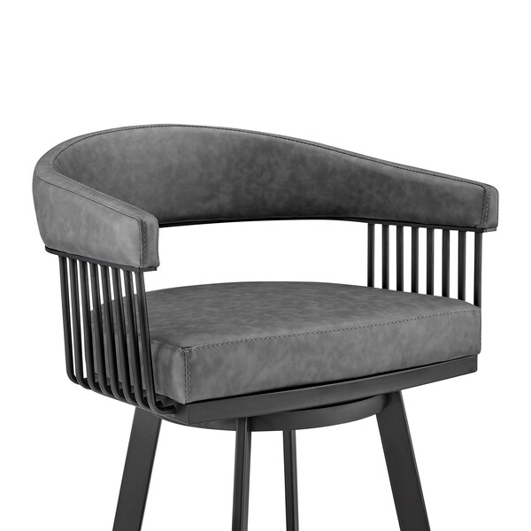 Armen Living Chelsea 29" Swivel Bar Stool with Matte Black Finish and Vintage Gray Faux Leather - LCCSBAMBVG30