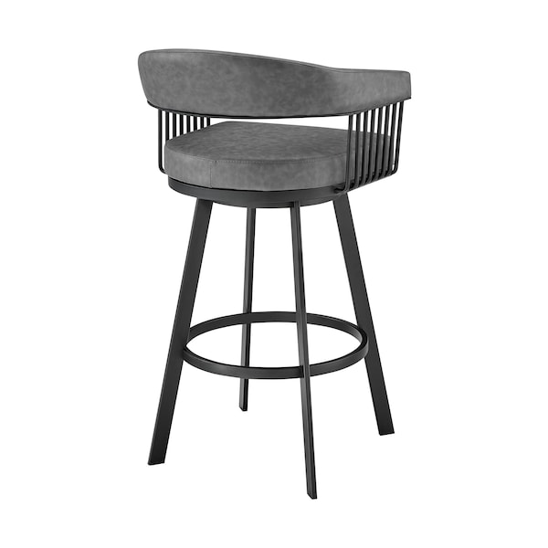 Armen Living Chelsea 29" Swivel Bar Stool with Matte Black Finish and Vintage Gray Faux Leather - LCCSBAMBVG30