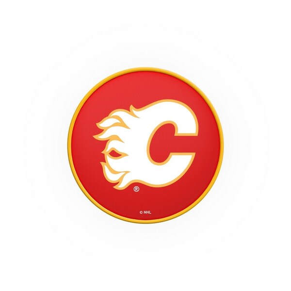 Holland Bar Stool Co 25" 4" Calgary Flames Cushion Seat, Blk Wrinkle Base Swivel Bar Stool - L8B125CALFLA