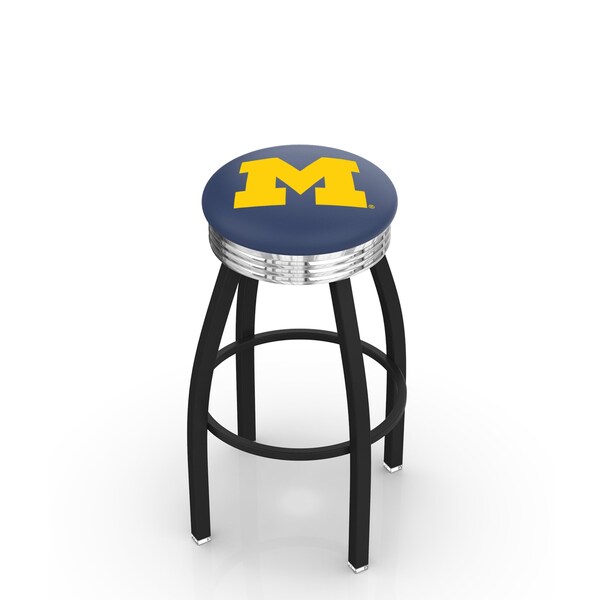 Holland Bar Stool Co 25" Blk Wrinkle Michigan Swivel Bar Stool, Chrome Ring - L8B3C25MICHUN