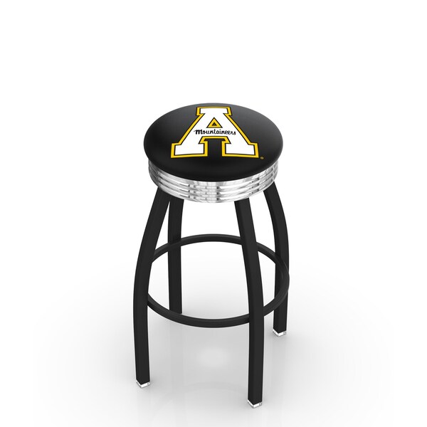 Holland Bar Stool Co 25" Blk Wrinkle Appalachian State Swivel Bar Stool, Chrome Ring - L8B3C25APPSTU