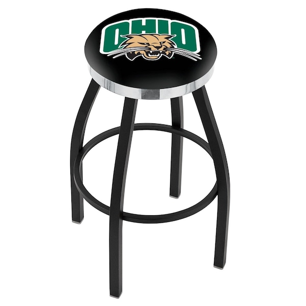 Holland Bar Stool Co 30" Blk Wrinkle Ohio University Swivel Bar Stool, Chrome Ring - L8B2C30UNIVOH
