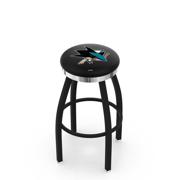 Holland Bar Stool Co 30" Blk Wrinkle San Jose Sharks Swivel Bar Stool, Chrome Ring - L8B2C30SJSHAR