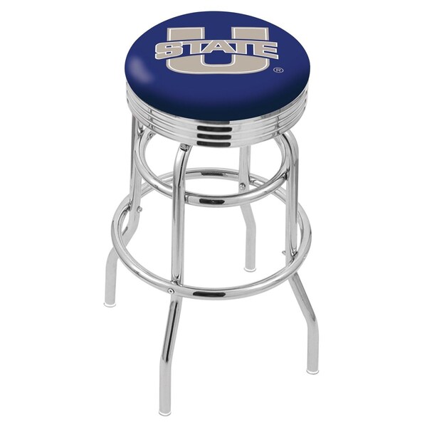 Holland Bar Stool Co 30" Chrome 2-Ring Utah State Swivel Bar Stool, Accent Ring - L7C3C30UTAHST