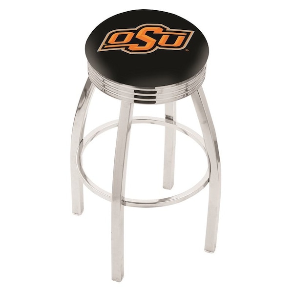 Holland Bar Stool Co 25" Chrome Oklahoma State Swivel Bar Stool, Accent Ring - L8C3C25OKSTUN