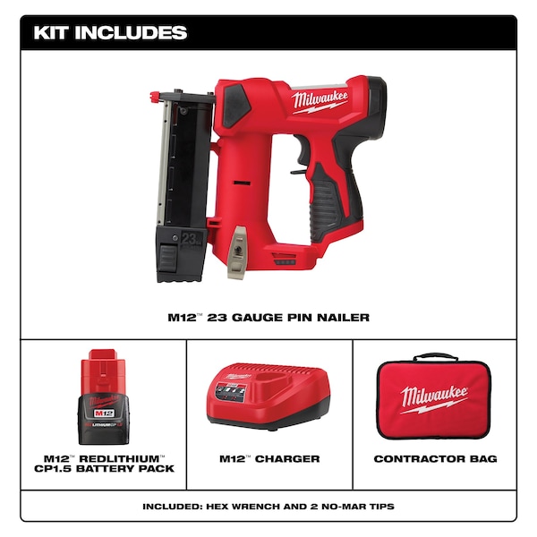 Milwaukee Tool M12 23 Gauge Pin Nailer Kit - 2540-21