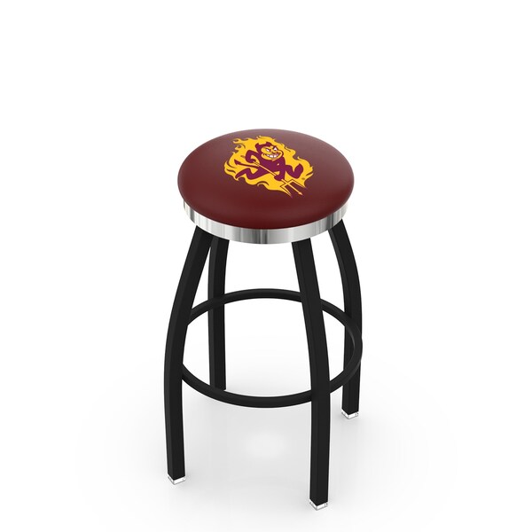 Holland Bar Stool Co 30" Blk Wrinkle Arizona State Swivel Bar Stool, Chrome Ring, Sparky Logo - L8B2C30ARIZST-S