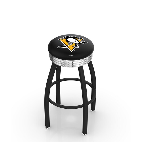Holland Bar Stool Co 30" Blk Wrinkle Pittsburgh Penguins Swivel Bar Stool, Chrome Ring - L8B3C30PITPEN