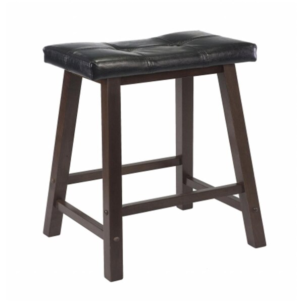 Doba-Bnt 29 in. Cushion Saddle Seat Stool  Black Faux Leather  Wood Legs  RTA - Antique Walnut - SA874238