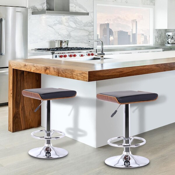 Armen Living Java Barstool in Chrome with Walnut wood Black Faux Leather - LCJABABLKWA
