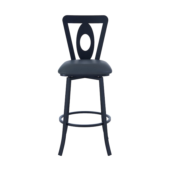 Armen Living Lola Contemporary 30" Bar Height Barstool in Matte Black Finish and Gray Faux Leather - LCLLBAMBGR30