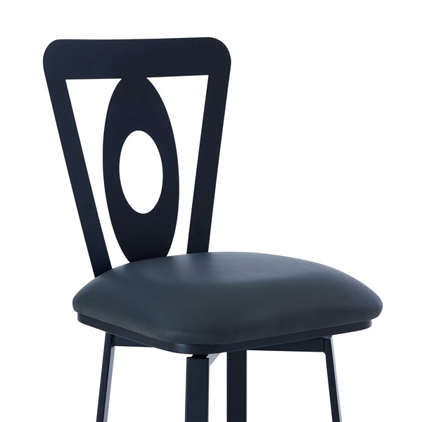Armen Living Lola Contemporary 30" Bar Height Barstool in Matte Black Finish and Gray Faux Leather - LCLLBAMBGR30