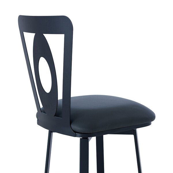 Armen Living Lola Contemporary 30" Bar Height Barstool in Matte Black Finish and Gray Faux Leather - LCLLBAMBGR30