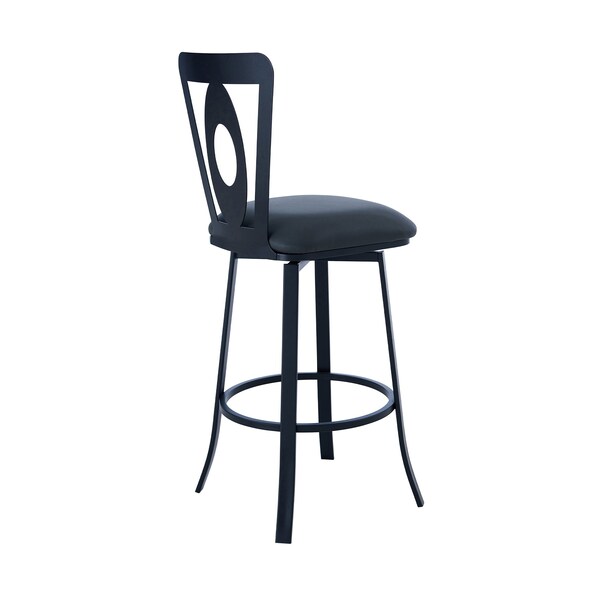 Armen Living Lola Contemporary 30" Bar Height Barstool in Matte Black Finish and Gray Faux Leather - LCLLBAMBGR30