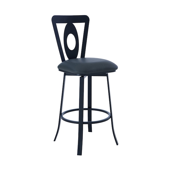 Armen Living Lola Contemporary 30" Bar Height Barstool in Matte Black Finish and Gray Faux Leather - LCLLBAMBGR30