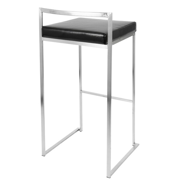 Lumisource Fuji Stackable Barstool with Black Faux Leather, PK 2 - BS-FUJI BK2