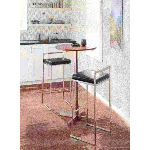 Lumisource Fuji Stackable Barstool with Black Faux Leather, PK 2 - BS-FUJI BK2
