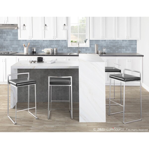 Lumisource Fuji Stackable Barstool with Black Faux Leather, PK 2 - BS-FUJI BK2