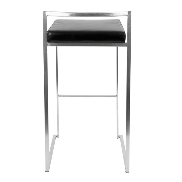 Lumisource Fuji Stackable Barstool with Black Faux Leather, PK 2 - BS-FUJI BK2