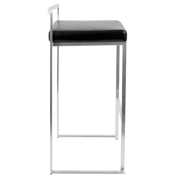 Lumisource Fuji Stackable Barstool with Black Faux Leather, PK 2 - BS-FUJI BK2
