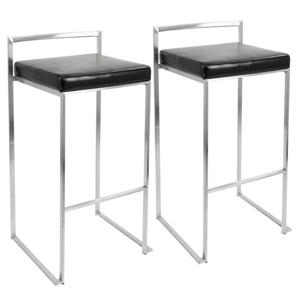 Lumisource Fuji Stackable Barstool with Black Faux Leather, PK 2 - BS-FUJI BK2
