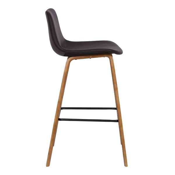 Armen Living Maddie Contemporary 26" Barstool in Walnut Wood Finish and Brown Faux Leather - LCMDBAWABR26