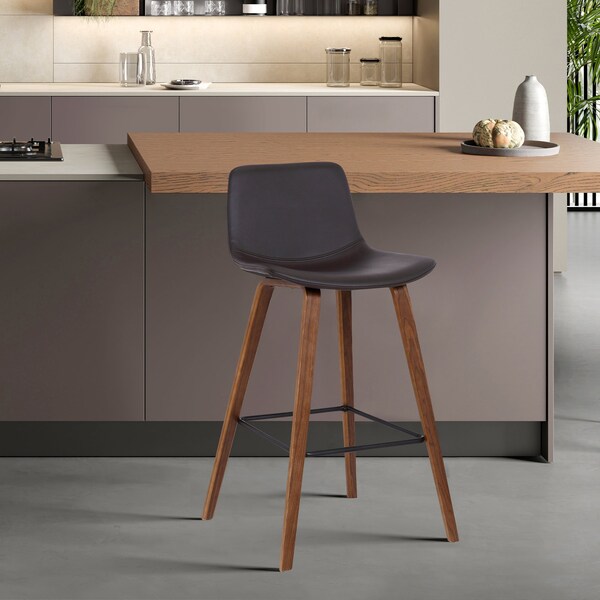 Armen Living Maddie Contemporary 26" Barstool in Walnut Wood Finish and Brown Faux Leather - LCMDBAWABR26