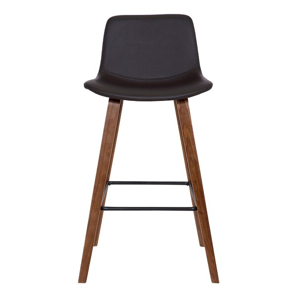 Armen Living Maddie Contemporary 26" Barstool in Walnut Wood Finish and Brown Faux Leather - LCMDBAWABR26
