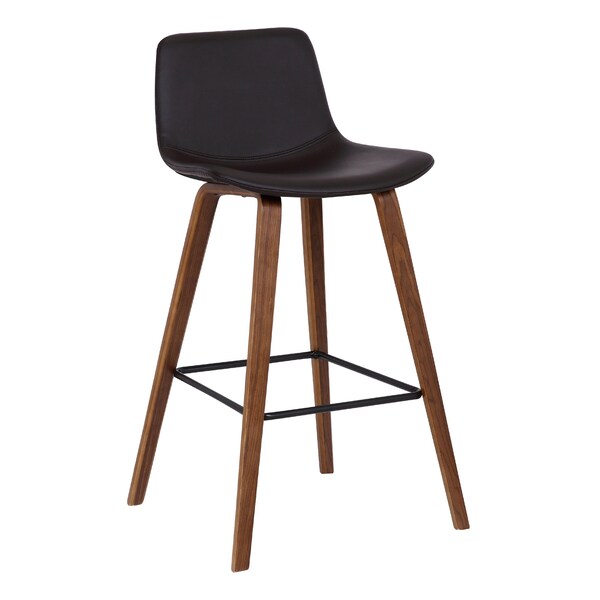 Armen Living Maddie Contemporary 26" Barstool in Walnut Wood Finish and Brown Faux Leather - LCMDBAWABR26