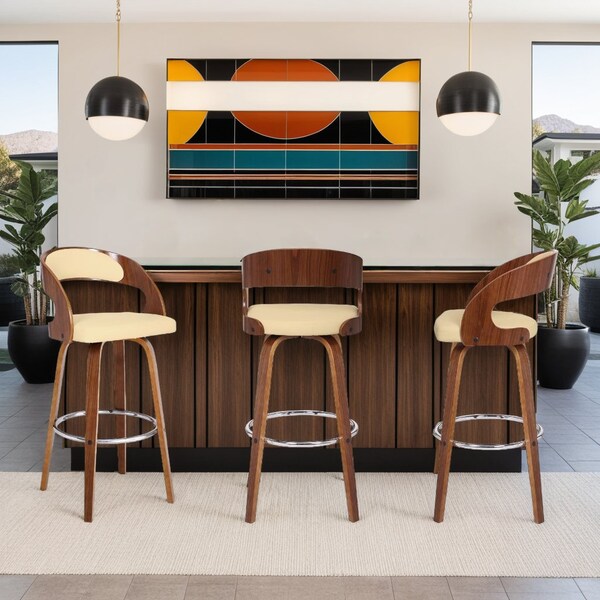 Armen Living Shelly 30" Bar Height Swivel Cream Faux Leather and Walnut Wood Bar Stool - LCSHBACRWA30