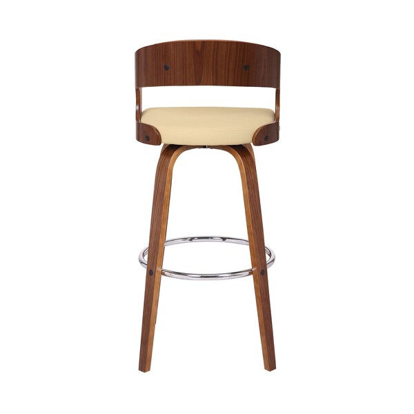 Armen Living Shelly 30" Bar Height Swivel Cream Faux Leather and Walnut Wood Bar Stool - LCSHBACRWA30