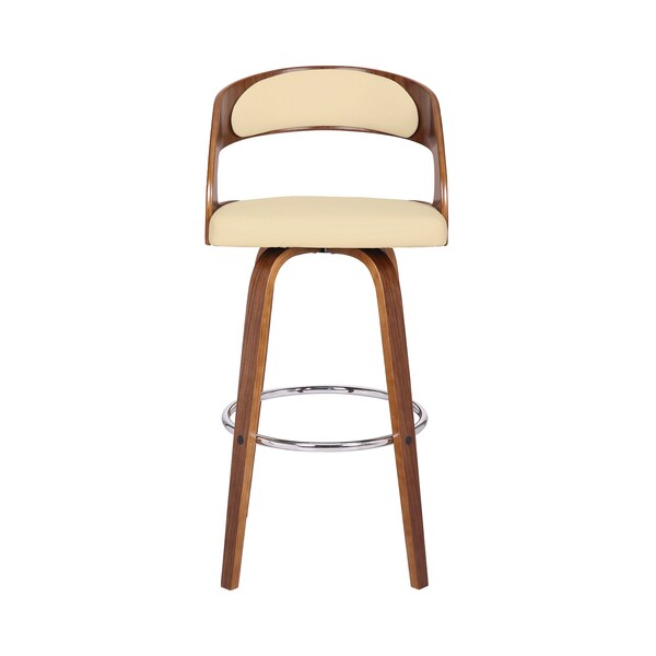 Armen Living Shelly 30" Bar Height Swivel Cream Faux Leather and Walnut Wood Bar Stool - LCSHBACRWA30