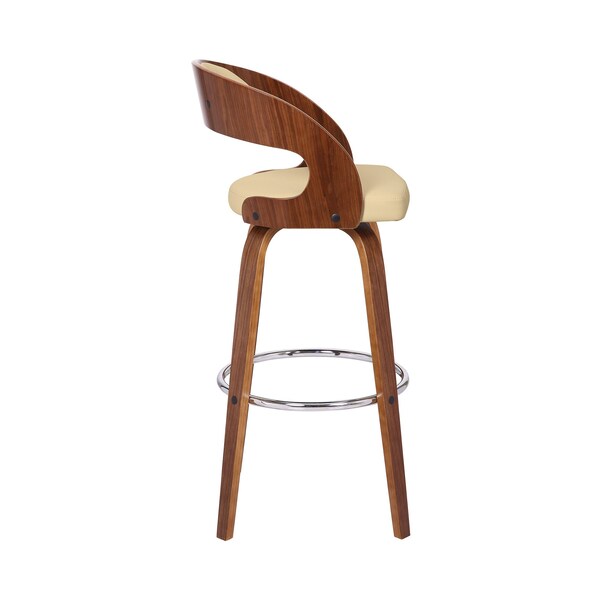 Armen Living Shelly 30" Bar Height Swivel Cream Faux Leather and Walnut Wood Bar Stool - LCSHBACRWA30