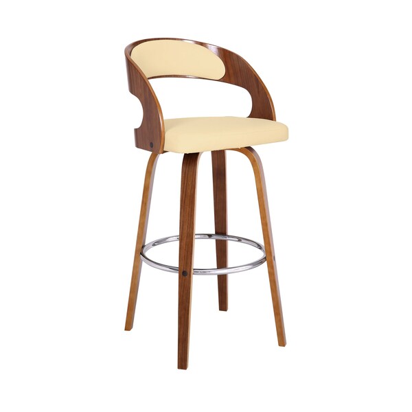 Armen Living Shelly 30" Bar Height Swivel Cream Faux Leather and Walnut Wood Bar Stool - LCSHBACRWA30