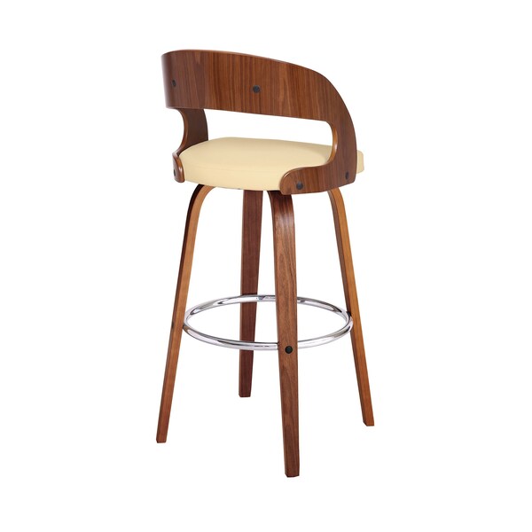 Armen Living Shelly 30" Bar Height Swivel Cream Faux Leather and Walnut Wood Bar Stool - LCSHBACRWA30