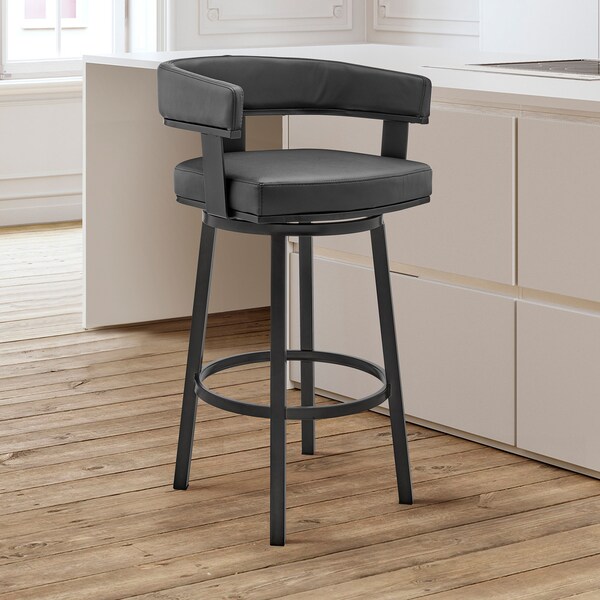 Armen Living Lorin 30" Bar Height Swivel Bar Stool in Black Finish and Black Faux Leather - LCLRBABLBL30