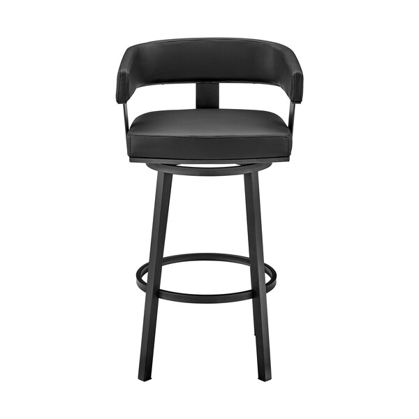 Armen Living Lorin 30" Bar Height Swivel Bar Stool in Black Finish and Black Faux Leather - LCLRBABLBL30