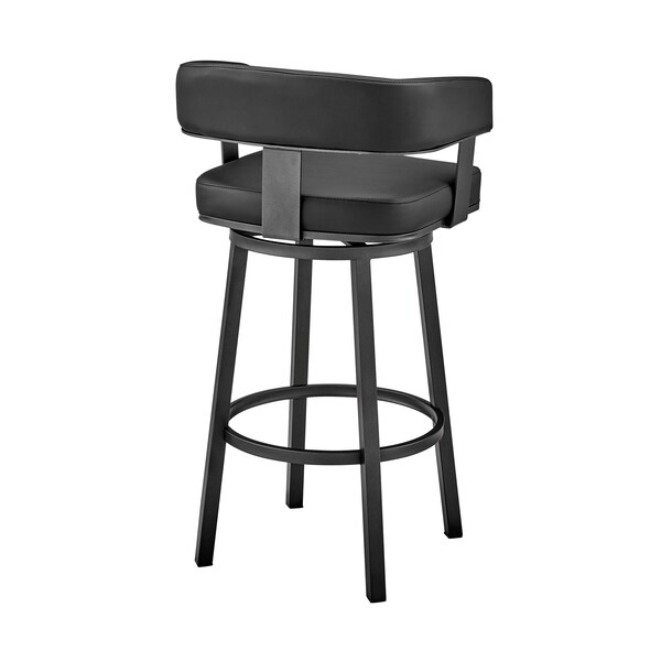 Armen Living Lorin 30" Bar Height Swivel Bar Stool in Black Finish and Black Faux Leather - LCLRBABLBL30