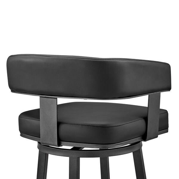Armen Living Lorin 30" Bar Height Swivel Bar Stool in Black Finish and Black Faux Leather - LCLRBABLBL30